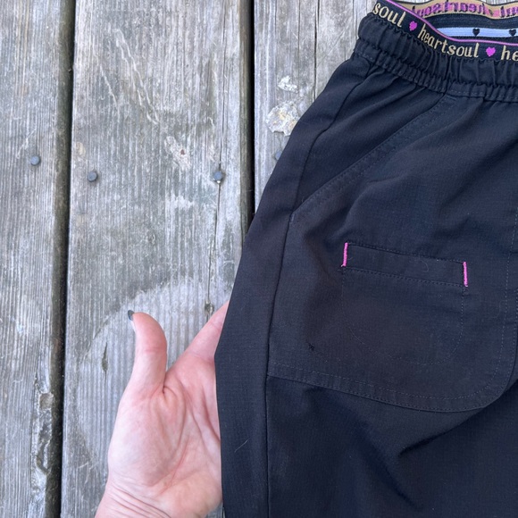 Heart Soul Women XL Scrub Pant 4-Pocket STRETCH Logo Elastic Black Petite 1X - Picture 9 of 12